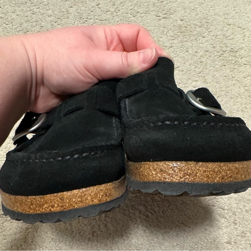 Birkenstock Black Suede Mules with Silver Buckle - Picture 3 of 6